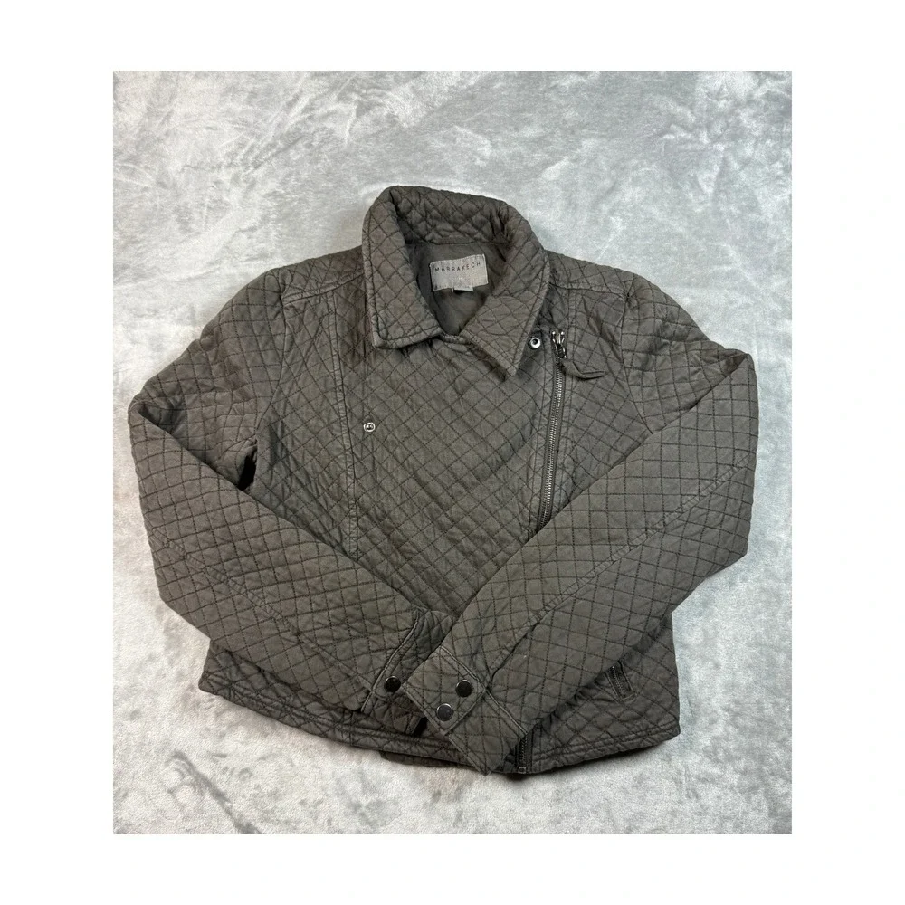 Anthropologie Marrakech Quilted Moto Jacket Womens Gray Full‎ Zip Pockets Small